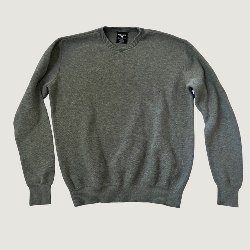 True Classic Sweater Gray Crewneck Cotton Blend Textured Knit XL